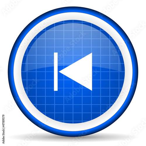 Illustration: prev blue glossy icon on white background prev blue glossy icon on white background