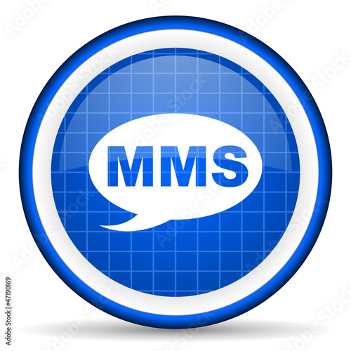Illustration: mms blue glossy icon on white background mms blue glossy icon on white background