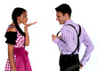 Fröhliches Bayerisches Paar mit Lederhosen und Dirndl