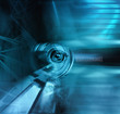 illustration of a cyborg eye in blue tones