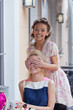 two beautiful young girls in summer outfit