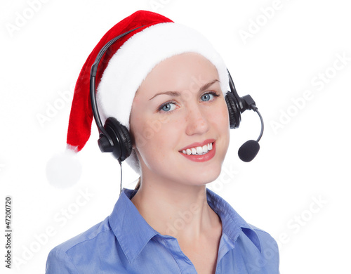 Photo: Christmas operator woman, isolated on white background Christmas operator woman, isolated on white background