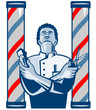Barber With Pole Hair Clipper and Scissors Retro