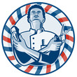 Barber With Pole Hair Clipper and Scissors Retro
