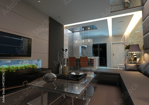 Illustration: Modern Luxury Living Room Interior | Loft Apartment Architecture Modern Luxury Living Room Interior | Loft Apartment Architecture