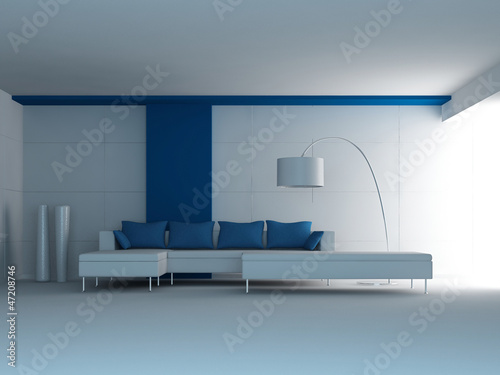 Illustration: Design Couch in a white & blue room | Interior Architecture Design Couch in a white & blue room | Interior Architecture