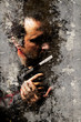 Street art, Portrait of gangster over dirty wall