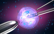 Artificial insemination : glass needle fertilizing a female egg