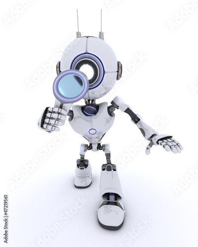Illustration: Robot with magnifying glass Robot with magnifying glass