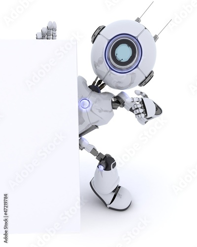 Illustration: Robot pointing to a blank sign Robot pointing to a blank sign