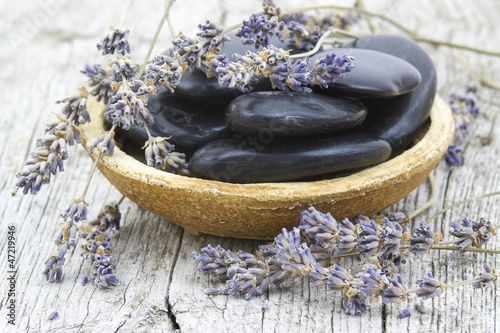 Photo: massage stones and dried lavender massage stones and dried lavender