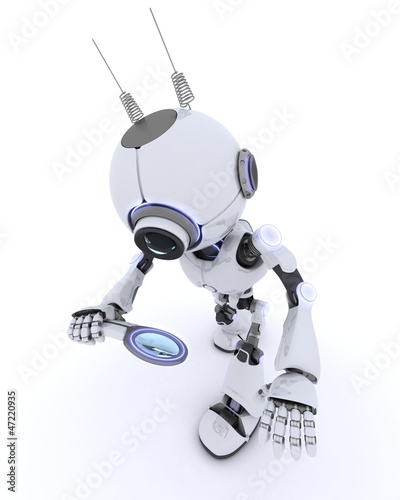 Illustration: Robot with magnifying glass Robot with magnifying glass