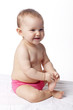 joyous baby with bare feet