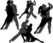 Couple dancing tango vector silhouette set