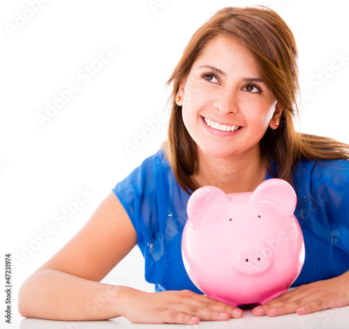 Photo: Thoughtful woman with her savings Thoughtful woman with her savings