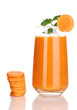 Glass of carrot juice and fresh carrots isolated on white