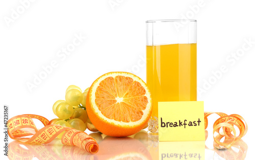 Photo: Dietary foods for breakfast isolated on white Dietary foods for breakfast isolated on white
