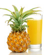 Ripe pineapple and juice glass isolated on white
