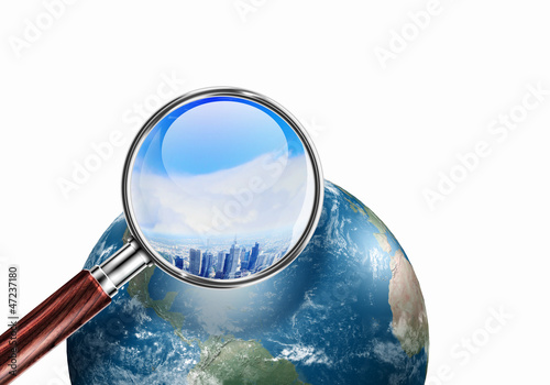 Illustration: conceptual mini planet with a city on it conceptual mini planet with a city on it