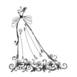 Vektor: Sketch of bridal dress with floral ornament for your design Sketch of bridal dress with floral ornament for your design