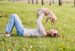 Girl with her dog resting outdoors