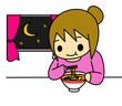 夜食を食べる女性