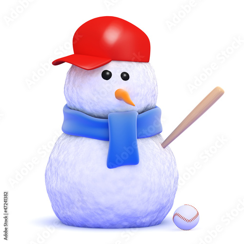 Illustration: Snowman plays baseball in the snow Snowman plays baseball in the snow