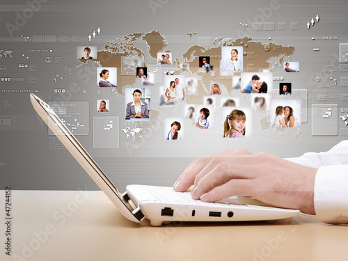 Photo: Computer keyboard and social media images Computer keyboard and social media images
