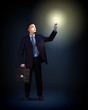 Businessman with light shining
