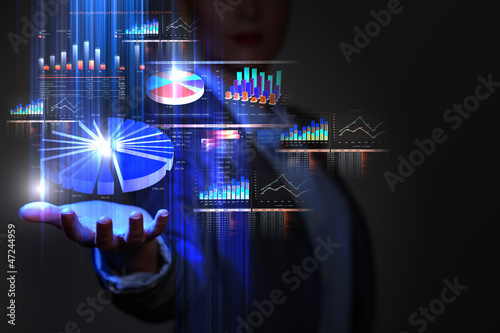 Illustration: Business woman with financial symbols around Business woman with financial symbols around