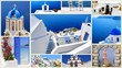 Collage of summer photos in Santorini island, Greece