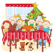 Vector: Christmas dinner, happy family together. Hand drawing Christmas dinner, happy family together. Hand drawing