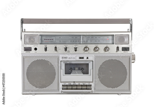 Photo: Old Portable Stereo Cassette Player with Clipping Path Old Portable Stereo Cassette Player with Clipping Path