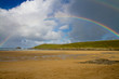 Rainbow at Crantock beach in Cornwall England UK