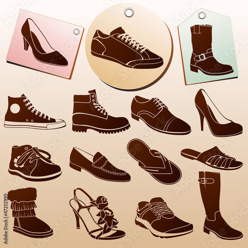 Vector: Different Shoes Icons with Labels Different Shoes Icons with Labels
