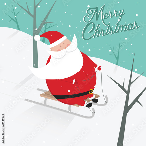 Vector: Funny vintage merry christmas sledging Santa Claus postcard Funny vintage merry christmas sledging Santa Claus postcard