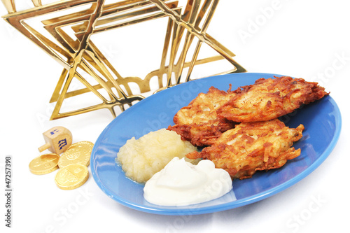 Photo: Latkes Menorah Dreidel and Gelt for Hanukkah Latkes Menorah Dreidel and Gelt for Hanukkah