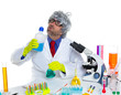 Crazy silly nerd scientist drinking chemical experiment