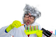 Crazy mad nerd scientist funny expression at lab