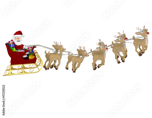Illustration: 3D Santa on a sleigh 3D Santa on a sleigh