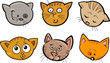 Cartoon funny cats heads set