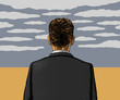 Vector illustration of lonely man with cloudy sky