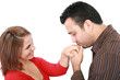 Photo: Husband kissing hand of smiling wife Husband kissing hand of smiling wife