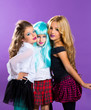 children group of fashiondoll fashion girls on purple