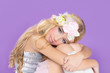 blond princess fashion girl with spring flowers