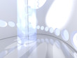 Futuristic round indoor with glass spiral staircase