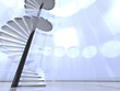 Futuristic round indoor with glass spiral staircase