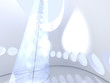 Futuristic round indoor with glass spiral staircase