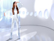 Astronaut futuristic silver woman glass helmet