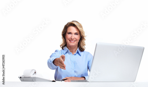Photo: Business woman with a laptop computer. Business woman with a laptop computer.